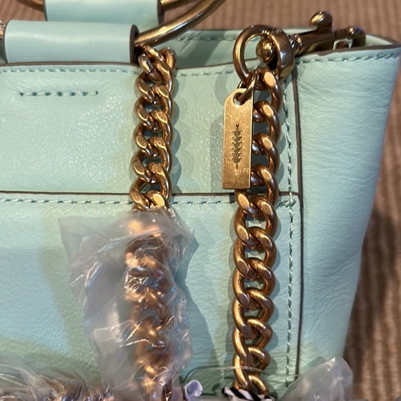 NWT THACKER le bucket mini leather satchel in mint brushed gold - Picture 8 of 14